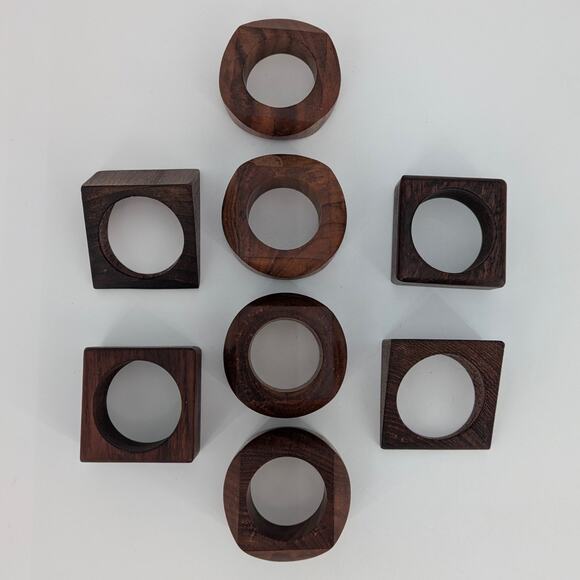 Wood Napkin Rings Set of 8 Faceted Geometric Solid VTG MCM Dinner Table Decor - Picture 1 of 9